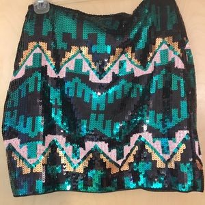 Green sequin skirt